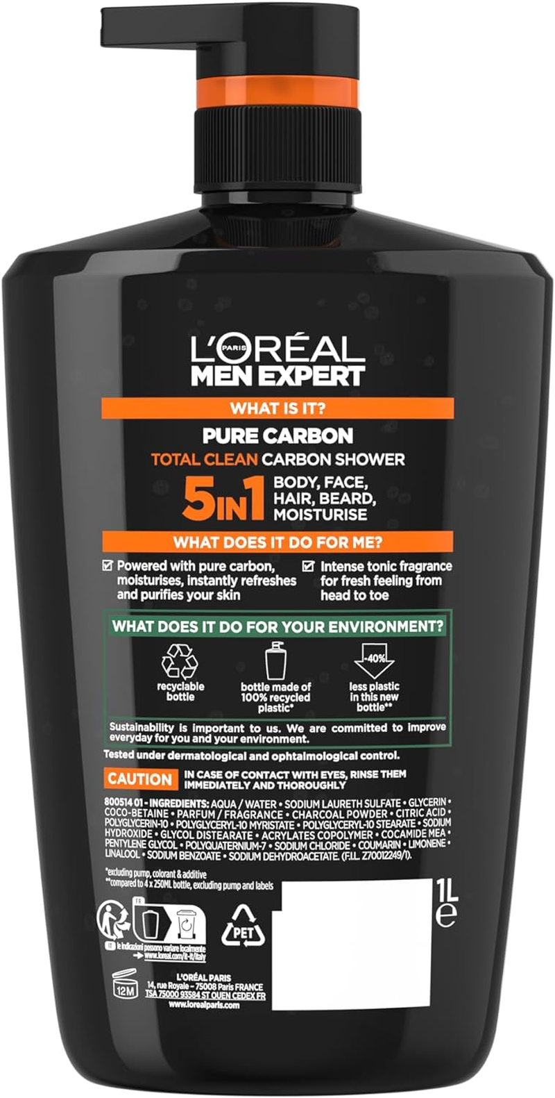 L'Oréal Men Expert Pure Carbon Shower Gel Large XXL 1L