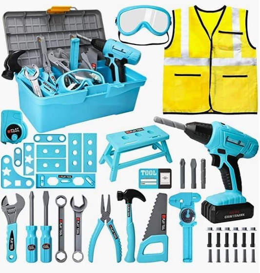 Kids Tool Set 50 Pcs Construction Toys with Vest, Tool Box with Electric Driver