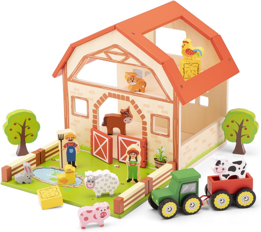 10850 Wooden Farm House Playset Educational Perception Toy for Preschool Age 