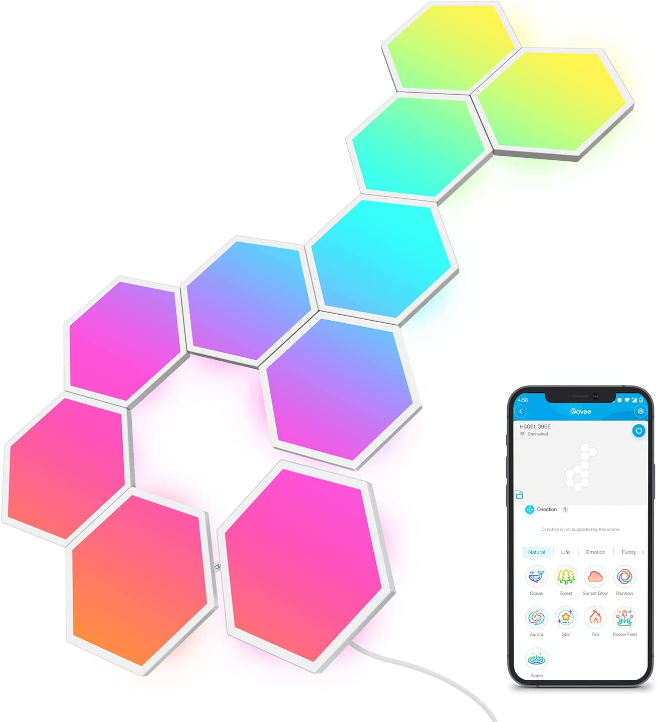 Glide Hexa Light Panels,Smart LED Wall Lights,Wi-Fi RGBIC Music Work with Alexa 