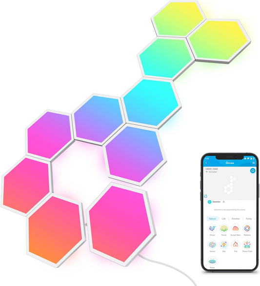 Glide Hexa Light Panels,Smart LED Wall Lights,Wi-Fi RGBIC Music Work with Alexa 