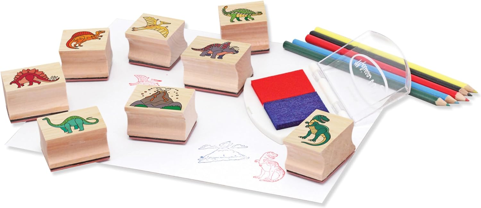 Dinosaur Stamp Set with Colouring Pencils for Children |Arts and Crafts for Kids